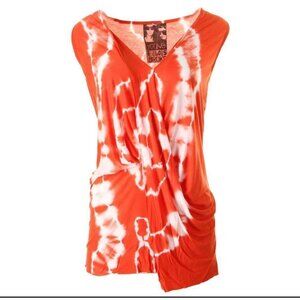Y2K Young, Fabulous & Broke Racerback Tank in Size Medium Orange White Tie-Dye‎